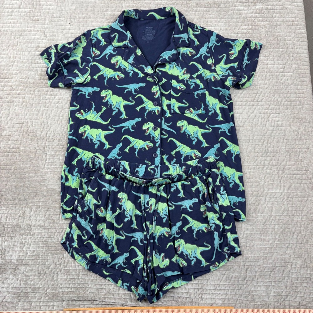 MeUndies Womens Pajama Set Medium Navy Blue Green T-Rex Dinosaur Micromodal WB77